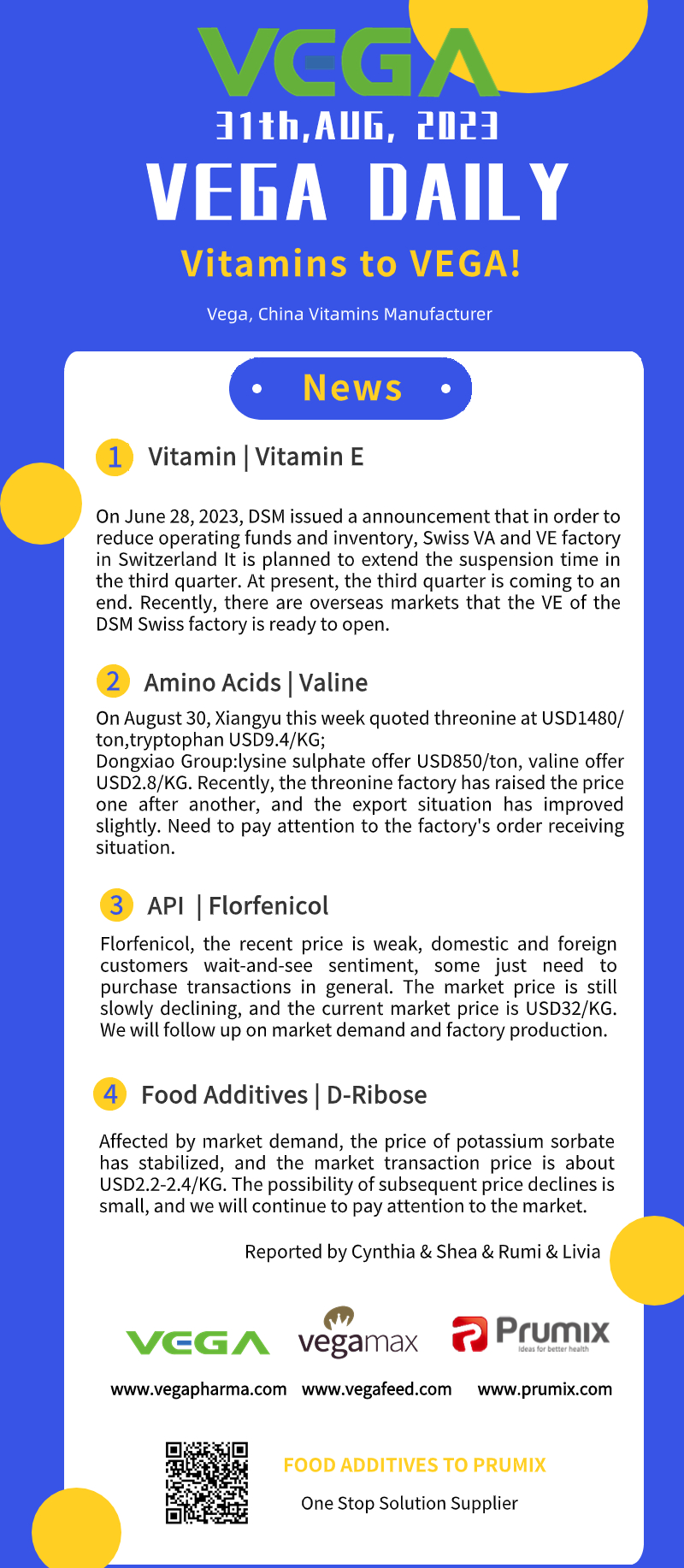 Vega Daily Dated on August  31st 2023 Vitamin E Vailne Florfenicol D Ribose.jpg